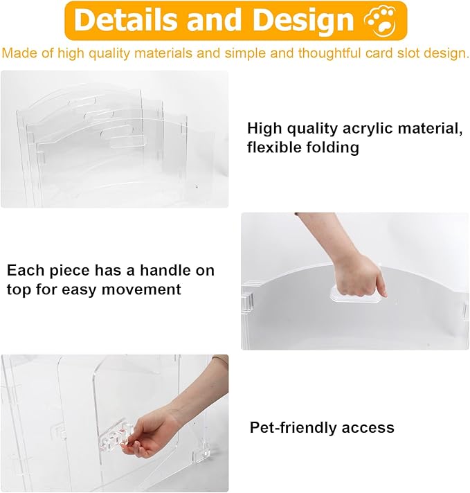 Acrylic Dog Gate for The House 6 Panel 120" W x 24" H Foldable Dog Playpen Indoor with Handles, Free-Standing Pet Gates Clear Dog Pen for Dogs Puppy Cat Rabbit Accessories with Door