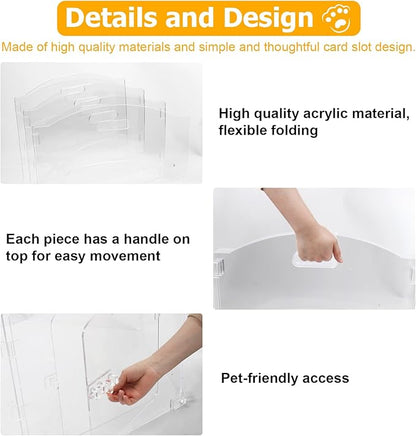 Acrylic Dog Gate for The House 6 Panel 120" W x 24" H Foldable Dog Playpen Indoor with Handles, Free-Standing Pet Gates Clear Dog Pen for Dogs Puppy Cat Rabbit Accessories with Door