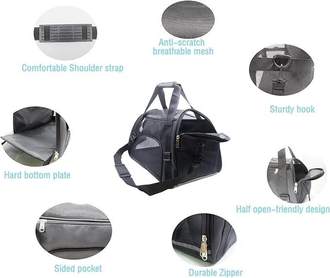 Cat Carrier,Soft-Sided Pet Travel Carrier for Cats,Dogs Puppy Comfort Portable Foldable Pet Bag Airline Approved (Medium-Black)