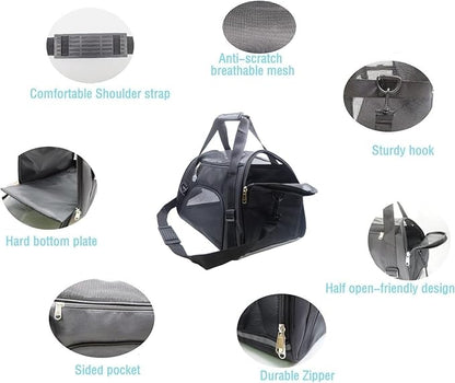 Cat Carrier,Soft-Sided Pet Travel Carrier for Cats,Dogs Puppy Comfort Portable Foldable Pet Bag Airline Approved (Medium-Black)