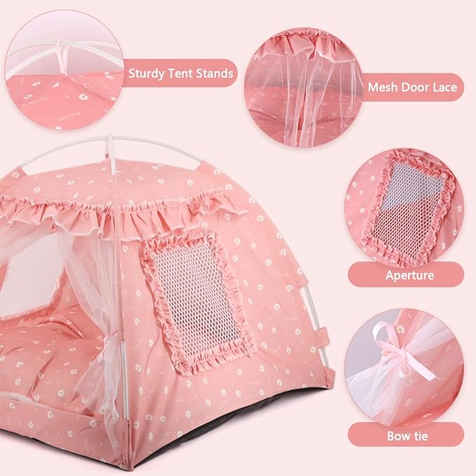 pawstrip Dog Tent Indoor Cat House Pink Puppy Bed Portable Pet Teepe Princess Dog Camping Tent Outdoor Kitten Houses Cute Bunny Nest Girl Kitty Cave
