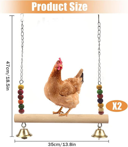 Chicken Bird Swing,Chicken Perch,Natural Wooden Swing Toys,Wood Stand for Chick,Safe and Relief of Stress,Chicken Coop Accessories,Coop Swing for Chicken Bird,Parrot,Hens (B)