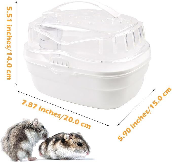 Hamster Carrier Cage with Water Bottle,Portable Hamsters Travel Cage Plastic Guinea Pig Carrying Cases Small Animal Carry Cage for Dwarf Hamsters Chinchillas Hedgehog Mouse(White)
