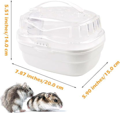 Hamster Carrier Cage with Water Bottle,Portable Hamsters Travel Cage Plastic Guinea Pig Carrying Cases Small Animal Carry Cage for Dwarf Hamsters Chinchillas Hedgehog Mouse(White)