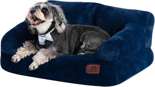 Hollypet Fluffy Plush Pet Cat Couch Sofa Soft Calming Pet Dog Sofa Beds for Medium Small Cats and Dogs, Cobalt Blue