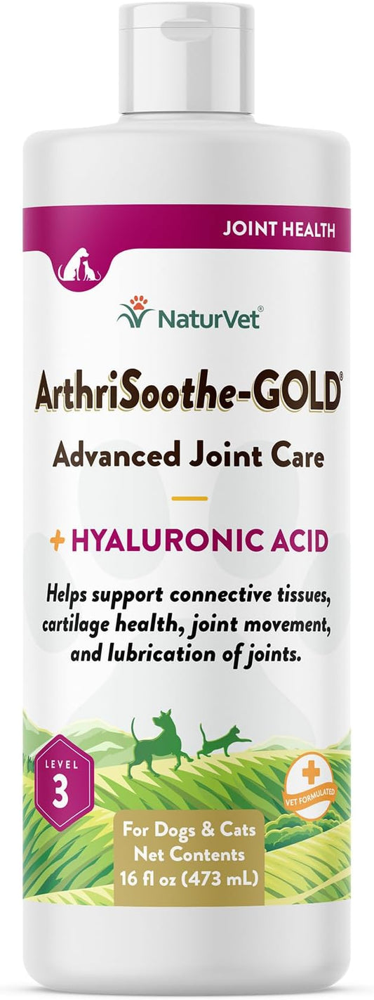 NaturVet  ArthriSoothe-Gold Advanced Care Liquid | Level 3 Advanced Joint Care | Supports Healthy Hip & Joint Function | Enhanced with Glucosamine, MSM & Chondroitin | For Dogs & Cats | 16 oz Liquid