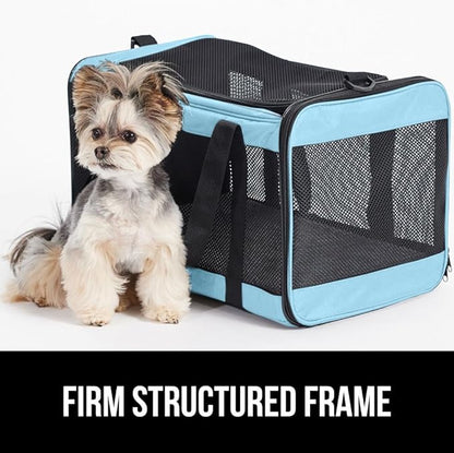 GORILLA GRIP Cat Carrier Travel Bag Up to 15 Lbs, Soft Collapsible Small Dog Carriers, Top and Side Entry Breathable Mesh, Grip Feet on Underside, Cozy Washable Waterproof Pad, Portable Kennel, Blue