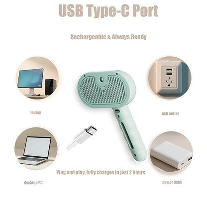 3 - in - 1 Pet Steam Brush for Cats & Dogs - Suitable for All Hair Types! One - Click Spray; Comfortable Massage; Superior Deshedding & Skin Care; Quiet Operation at 36dB (Green)