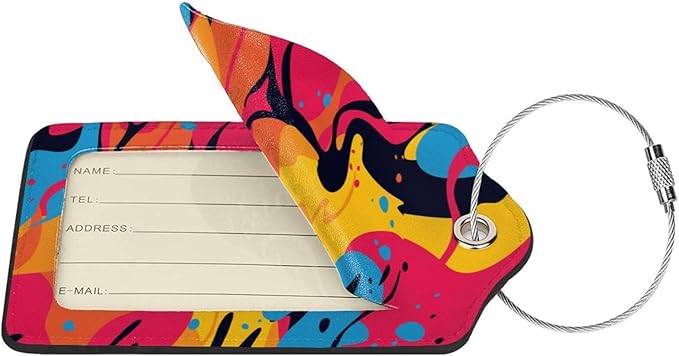 2 Pcs Art Colorful Graffiti Luggage Tag for Suitcase, Identifiers Privacy Cover ID Label with Steel Loop, Cute Style Pop Art Background Tags Birthday Gifts for Men Women Outdoor Travel
