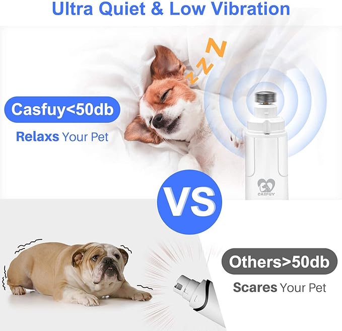 Casfuy Dog Nail Grinder with LED Light - Upgraded 2-Speed Electric Pet Nail Trimmer Powerful Painless Paws Grooming & Smoothing for Small Medium Large Dogs & Cats (White)