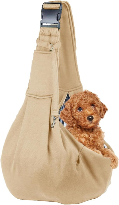 Small Dog Sling Cat Carrier Adjustable Strap Hands Free Pet Puppy Travel Bag Backpack Large Capacity Dog Carrying Bag with Side Pockets for Cats