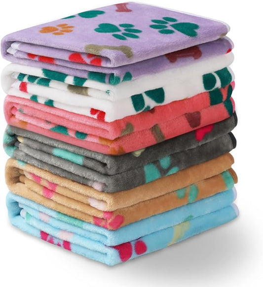 Luciphia 1 Pack 6 Dog Blankets Cat Soft Fluffy Fleece Pet Blanket Warm Cute Print Design Puppy Kitten Doggy Bone Small(23"x16")