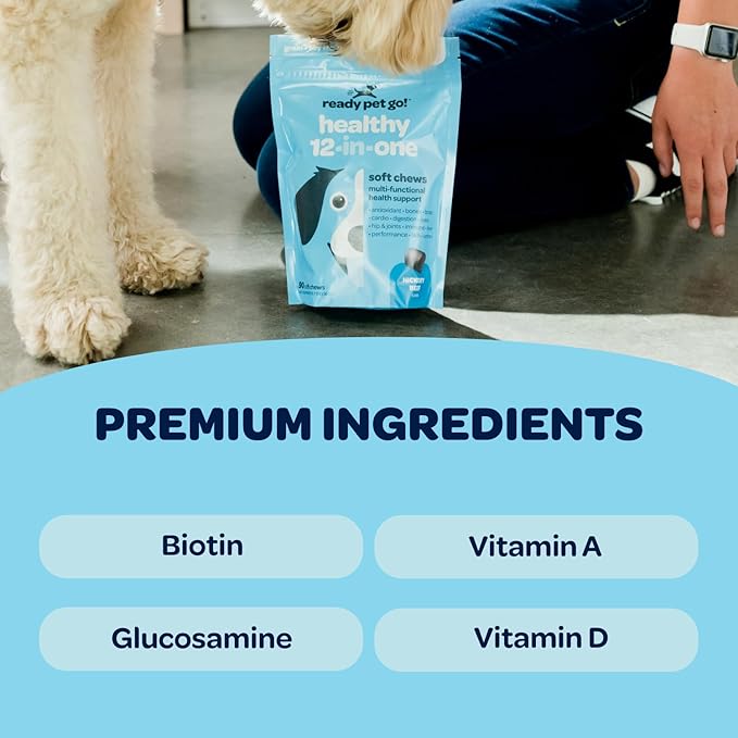12-in-1 Complete Multivitamin for Dogs | Dog Multivitamin Chewable with Glucosamine Chondroitin & Digestive Probiotics for Dogs of All Ages and Sizes | NASC Certified & Made in The USA | 90 Chews