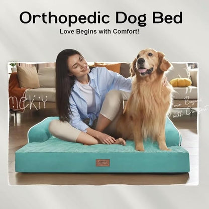 Large Dog Bed Orthopedic Washable, Orthopedic Dog Bed with Removable Bolsters, Washable Dog Beds for Large Dogs, Waterproof Pet Beds and Non-Slip Bottom, Extra Aqua Blue XXXLarge Dog Bed