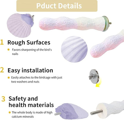 Parrot Perch Bird Perches for Cage Parrot Beak Grinding Stone Rough Surface High Calcium Mineral Colorful Cement Perch Bird Cage Accessories (Purple, Coral)