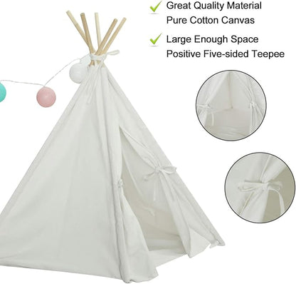 Dog Teepee Tent for Dogs & Cats Cute Pet Teepee with Mat, Portable Dog Tents 24inch Dog House Indoor Outdoor