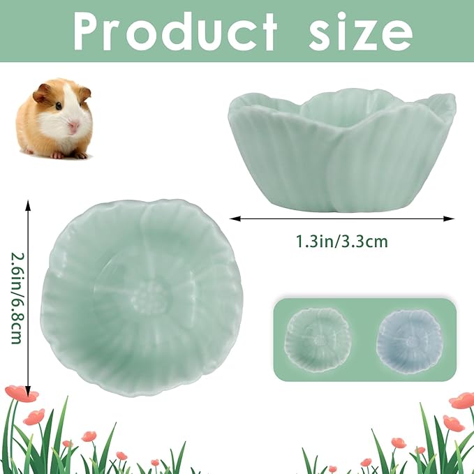 Small Ceramic Pet Hamster Bowl, Easy to Clean Anti Flipping Hamsters Food and Water Bowl, Small Animal Bowls for Dwarf Hamster, Parrots (Green, s)