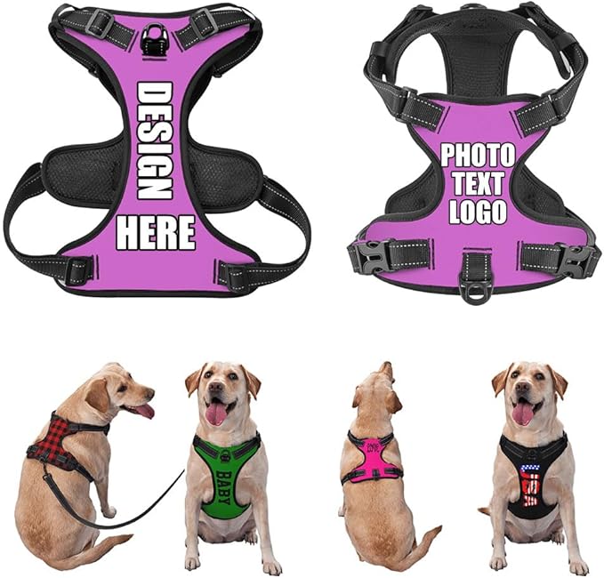 Personalized Dog Vests Customization for Puppy Medium Large Sized Dogs, Customize No Pull Dog Harnesses with Easy and Adjustable Wearing Buckles, PinkPurple, S