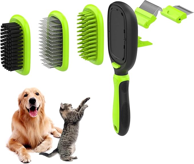 Pet Grooming Brush, Double Sided Detachable Shedding Dog Cat Brush, 5 in 1 Dog Grooming Brush for Shedding Long & Short Haired Dogs, Hair Removing, Bath&Massage, Reduce 95% Shedding Hair