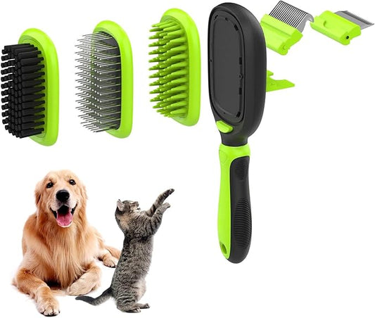 Pet Grooming Brush, Double Sided Detachable Shedding Dog Cat Brush, 5 in 1 Dog Grooming Brush for Shedding Long & Short Haired Dogs, Hair Removing, Bath&Massage, Reduce 95% Shedding Hair