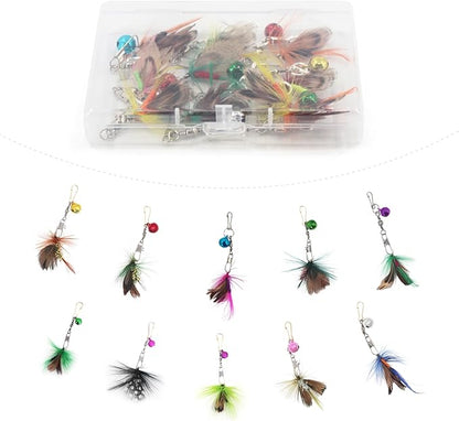 SONGWAY Mini Cat Wand Toy Replacement - 10 Pieces Insect Worm Cat Toys Attachments, Cat Feather Toy Refills