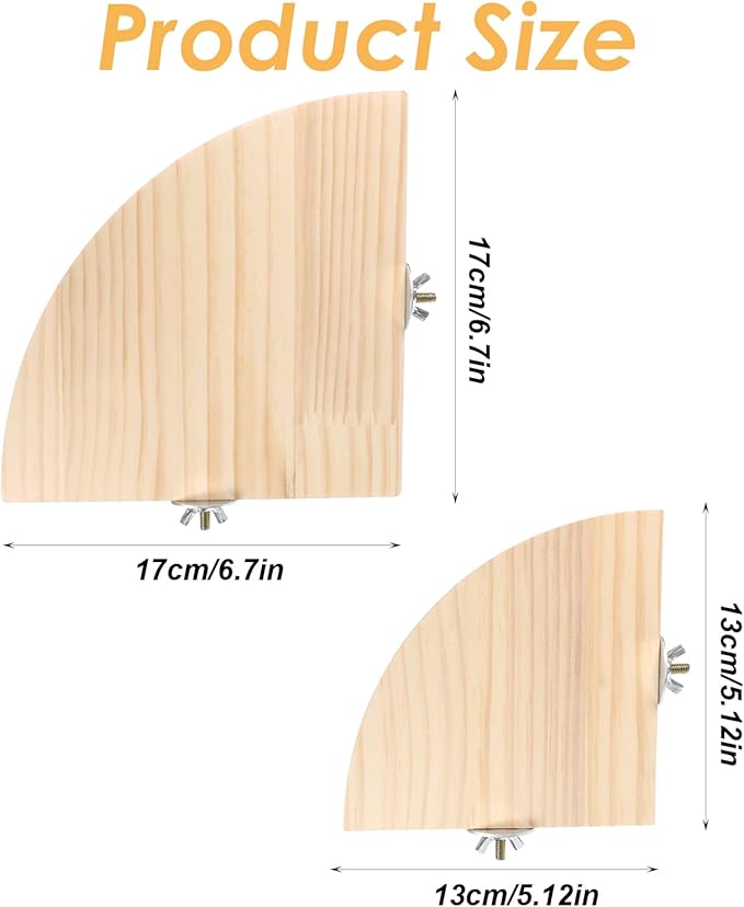 2 Pcs Bird Perch Platform 2 Sizes Wooden Parrot Perch Corner Sturdy Parrot Perchs 5.12 and 6.7 inch Fan Shape Flat Perches Stand Playground Cage Exercise Accessories for Gerbil Birds Hamster Parrots