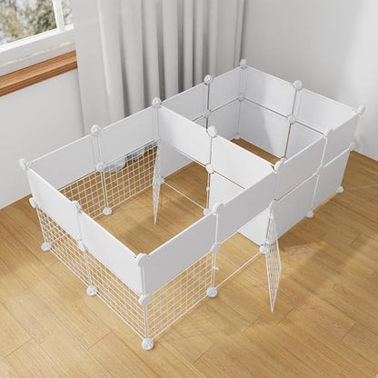 Dog Playpen Indoor with Door, DIY Puppy Play Pen Portable Metal Wire Yard Fence Small Animal Exercise Cage for Small-Sized Dog (White(Middle)
