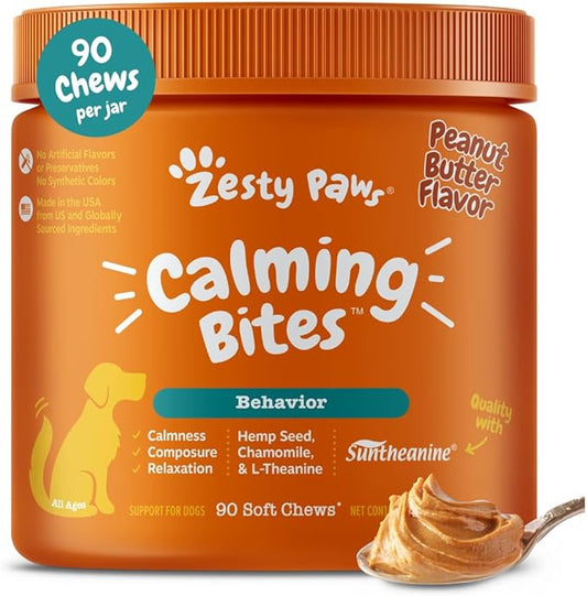 Zesty Paws Calming Chews for Dogs Composure & Relaxation for Everyday Stress & Separation Peanut Butter 90 Count