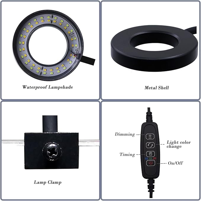 Upgraded Aquarium Light with Timer Clip On Fish Tank LED Light Small USB Light Dimmer Multi-Color White+Warm Yellow+Yellow 1 to 5 Gal (Adapter NOT Included)