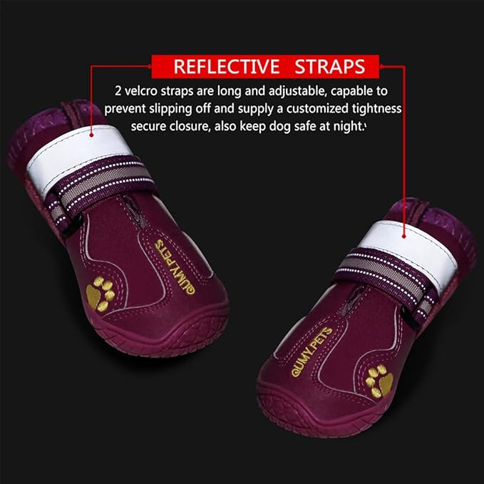 QUMY Dog Shoes for Large Dogs, Medium Dog Boots & Paw Protectors for Winter Snowy Day, Summer Hot Pavement, Water-Resistant in Rainy Weather, Outdoor Walking, Indoor Hardfloors Skid-Resistant Sole