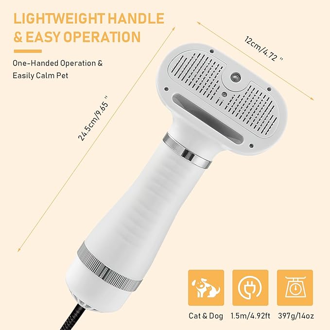 4-in-1 Pet Grooming Station: Steam Comb & Hair Dryer with Water Tank, 3 Heat Settings, Shedding Brush for Cats and Dogs, Home Washing Station, White