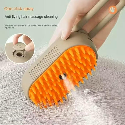 3-in-1 Steam Pet Brush for Cats & Dogs  Self-Cleaning Grooming Comb with Spray Mist, Massage & Shedding, Rechargeable USB, Anti-Static, Foldable Handle (TAN)