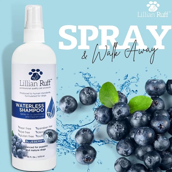 Lillian Ruff Berry Blue Brightening Face & Body Conditioner + Waterless Blueberry Shampoo for Dogs & Cats - Tear Free Blueberry Set- Hydrate Dry Skin, Add Shine & Luster to Coats - Made in USA