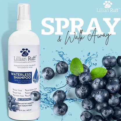 Lillian Ruff Berry Blue Brightening Face & Body Conditioner + Waterless Blueberry Shampoo for Dogs & Cats - Tear Free Blueberry Set- Hydrate Dry Skin, Add Shine & Luster to Coats - Made in USA