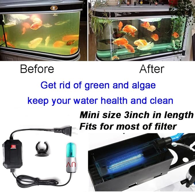 3W Aquarium Clean Light Fish Tank Algae Clean Light Green Water Clean Fish Tank Water Clean Lamp for Sump Pond Filter Tank