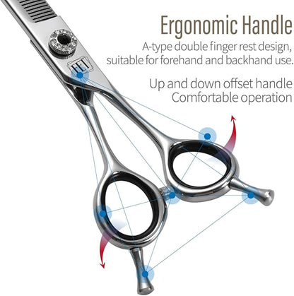 Dog Grooming Scissors: 7.0 inch Professional Pet Curved Thinning Shears Made Of Japanese 440C Advanced Stainless Steel for Dogs Cats and Other Pets