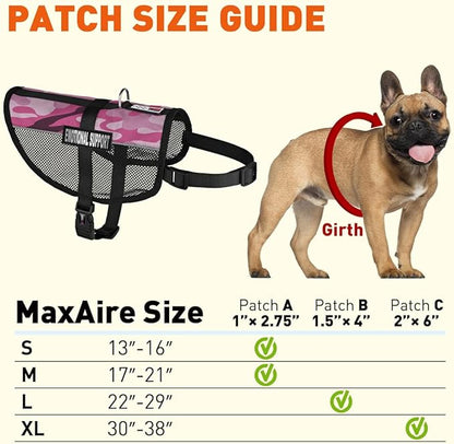 Dogline MaxAire Vest Emotional Support Removable Patch Adjustable Harness Reflective for Puppies Small Medium and Large Dogs 30 by 38 Inch Girth Pink Camo