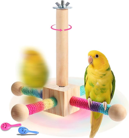 Kyouki Bird Perch Toy Parakeets Toy for Small & Medium Parrots - 360° Spinning Stand for Conures, Cockatiels, Lovebirds,Quakers | Colorful Sisal Rope Spinning Toy (Colorful, Medium Size)