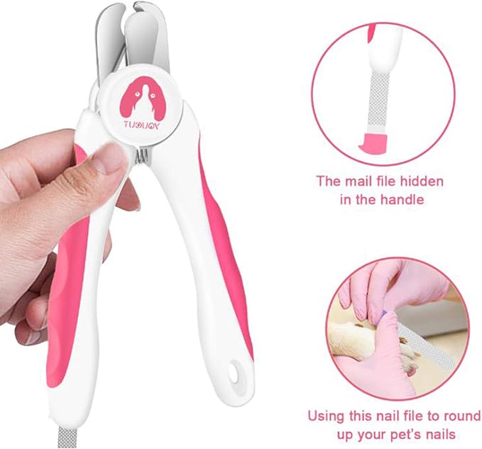 Dog Nail Clippers and Trimmers,Professional Grooming Tool with Safety Guard to Avoid Over Cutting,Free Nail File,Razor Sharp Blade,Sturdy Non Slip Handles for Large and Small Animals (Pink)