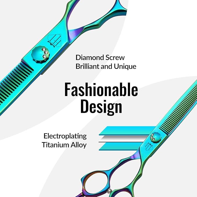 Dog Grooming Scissors: 7" Pet Thinning Shears Made Of Japanese 440C Advanced Stainless Steel Trimming Dogs Cats and Other Pets Green