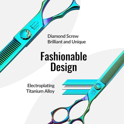 Dog Grooming Scissors: 7" Pet Thinning Shears Made Of Japanese 440C Advanced Stainless Steel Trimming Dogs Cats and Other Pets Green