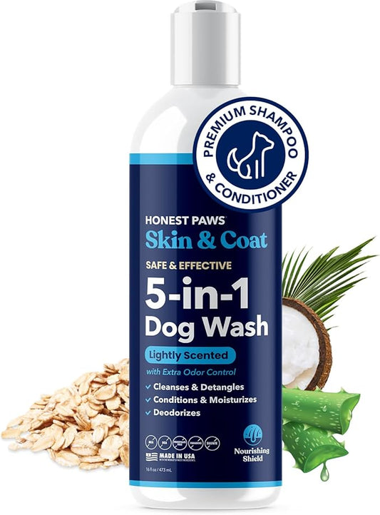 Honest Paws Dog Shampoo and Conditioner - Premium Dog Wash for Allergies Dry, Itchy, Moisturizing for Sensitive Skin - Sulfate Free Plant Based All Natural - Lightly Scented w/Odor Control -16 Fl Oz