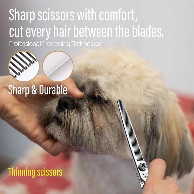 Dog Grooming Scissors: 7.5 inch Pet Blender Shears Made Of Japanese 440C Advanced Stainless Steel Professional Grooming Scissors for Dogs Cats and Other Pets