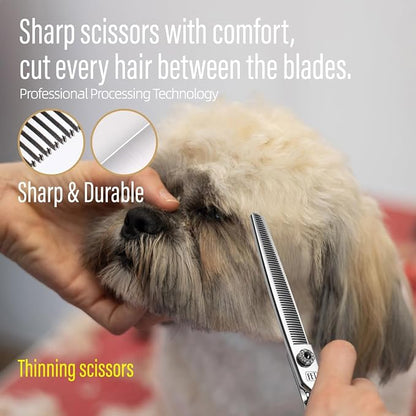 Dog Grooming Scissors: 7.5 inch Pet Blender Shears Made Of Japanese 440C Advanced Stainless Steel Professional Grooming Scissors for Dogs Cats and Other Pets