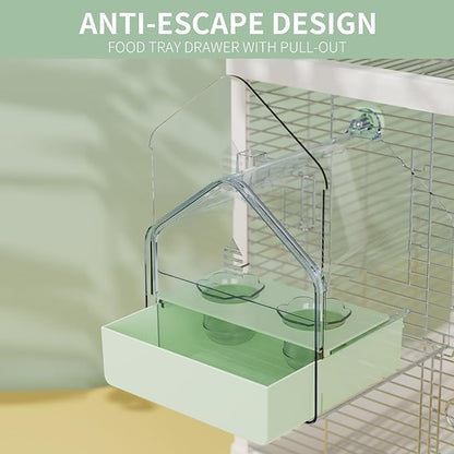 Hanging Bird Bath for Cage, 3-in-1 Multifunctional Bathtub -Bath, Feeder & House for Small to Medium Lovebirds, Finches, Parakeets – Essential Bird Cage Accessory (Green)