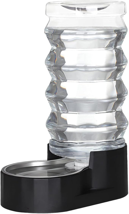 RIZZARI Large Dog Water Dispenser: Stainless Steel Pet Water Bowl - 9L Black Stainless Steel Automatic Pet Gravity Feeder with Filter Indoor/Outdoor