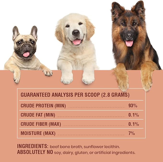 19oz Bone Broth Powder for Dogs and Cats - 192 Scoops - Dog and Cat Food Topper, Grass Fed Beef Broth Supplement