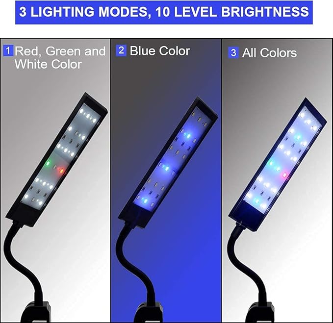 Fish Tank Clip on Light, VARMHUS RGB Clamp Aquarium Light Fish and Plant Aquarium Lighting with Timer Dimmer for Sunrise and Sunset (7W)