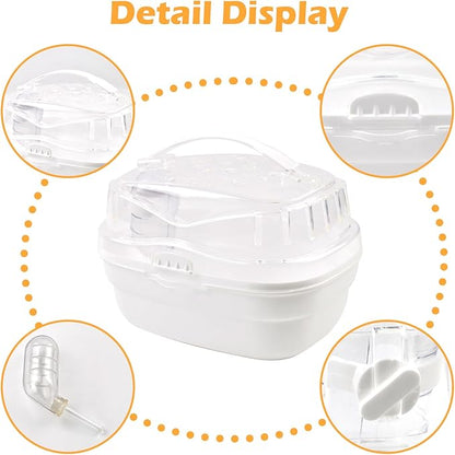 Hamster Carrier Cage with Water Bottle,Portable Hamsters Travel Cage Plastic Guinea Pig Carrying Cases Small Animal Carry Cage for Dwarf Hamsters Chinchillas Hedgehog Mouse(White)