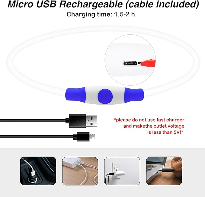 Light Up Dog Collars, Single-Color USB Rechargeable Dlitk LED Dog Collar 1 Count, TPU Cuttable Size Glow Collar for Dogs, Dog Collar Light, Please Do Not Use Fast Charging (Blue)